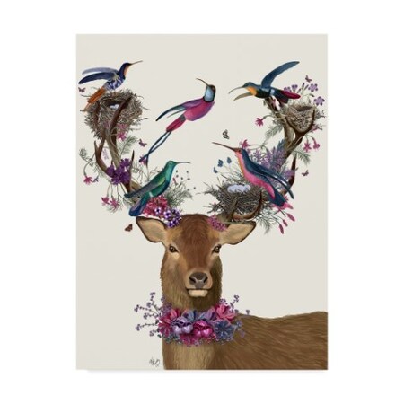 Fab Funky 'Deer Birdkeeper, Tropical Bird Nests' Canvas Art,14x19